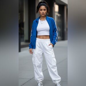 Topshop Women's Royal Blue Track Jacket with Stripe Accents